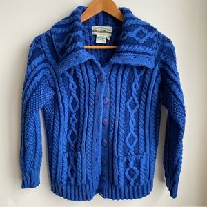 Aran Crafts 100% Merino Wool Chunky Button Cardigan Mock Neck Cable Knit Ireland